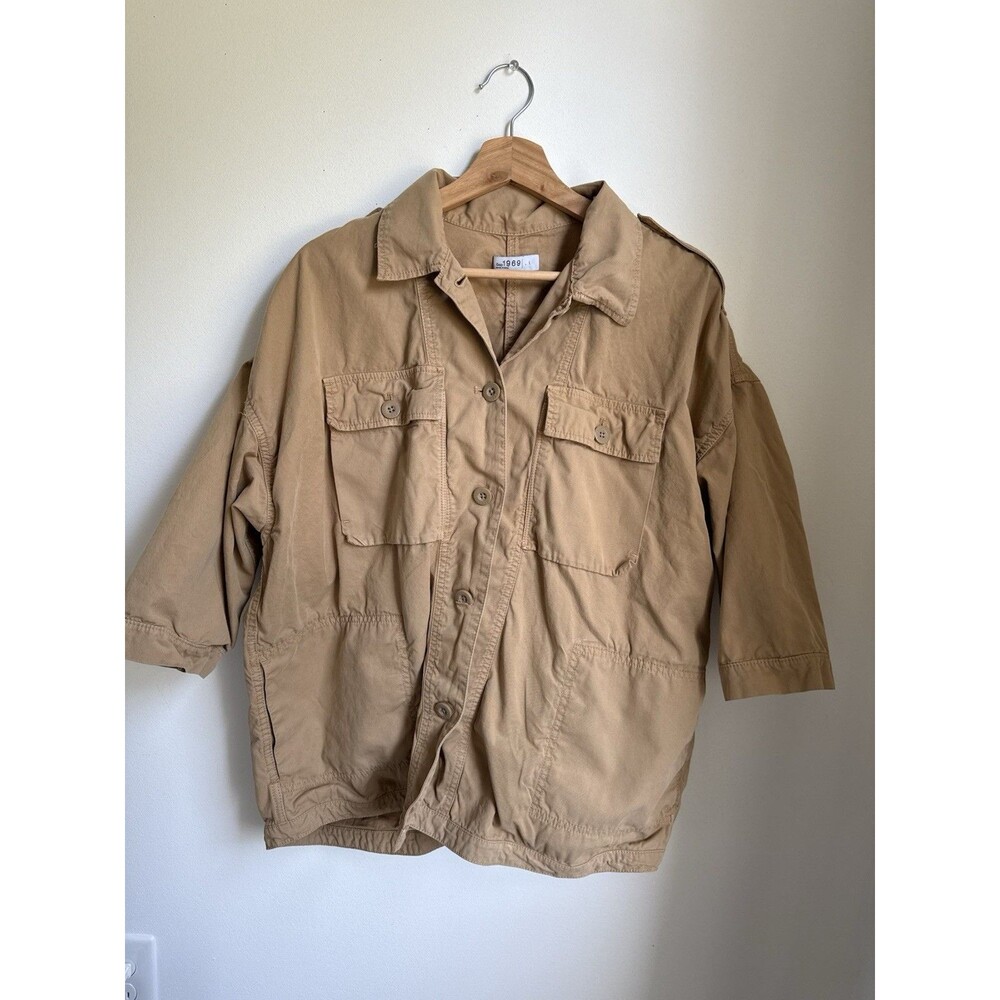 βΏ Gap 1969 Menβs L Khaki Utility Military Shirt Jacket Oversized Casual Coat